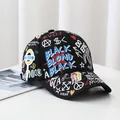 Adjustable black graffiti baseball cap featuring colorful streetwear prints and embroidery - BLACK Graffiti Black