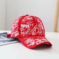 Red streetwear baseball cap with white all-over graffiti print for casual daily wear - 1997SUPER Graffiti-Red