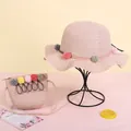 Conjunto de sombrero de paja rosa y bolso bandolera para niñas con pompones de colores - Sombrero / Rosa
