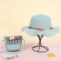 Conjunto de sombrero de paja y bolso bandolera verde claro con pompones para niños - Sombrero / Verde