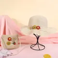 Set cappello e borsa di paglia per bambini con margherite e tesa a balze ondulata - Beige