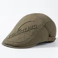 Khaki Schirmmütze aus Baumwoll-Canvas mit Stickerei und gestepptem Muster im Retro-Stil - Verstellbar / Armeegrün