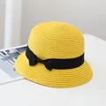 Cappello di paglia giallo brillante con fiocco nero, cappello parasole estivo elegante - Adulto / Giallo (Fiocco)
