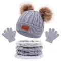 Winter 3-piece set for kids including grey knitted pom-pom hat, fleece scarf and gloves - Toddler Size / Gray