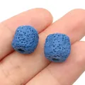 Macro shot of two blue porous lava stone beads for DIY jewelry making - Cylindrical (2) / Blue (No.2)