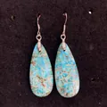 Bohemian teardrop earrings featuring turquoise imperial stones with silver fish hooks - Blue Green (2-)
