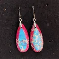 Macro detail of bohemian teardrop earrings featuring pink and blue matrix stone patterns - Pink Blue Texture (3-)