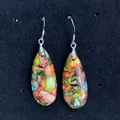 Detailed view of colorful teardrop stone earrings with vibrant mosaic patterns - Multicolor Patchwork (4-)