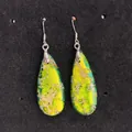 Waterdrop jasper earrings in vivid green and yellow teardrop stones with silver hooks - Yellow Green Texture (6)