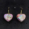 Fashionable heart shaped natural turquoise drop earrings with gold plated bezels - Purple Blue Brown Texture (No. 12)