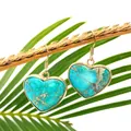 Natural heart-shaped turquoise drop earrings with gold-tone hooks and stone texture - Turquoise Green Texture (No. 13)