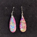 Waterdrop natural stone earrings featuring pink and blue marble textures on a black display - Pink Blue Yellow (11)