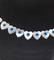 Iridescent mother of pearl heart beads with blue evil eye charms for DIY jewelry making - Horizontal Hole Heart Shape / Large