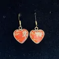Bohemian heart-shaped imperial stone earrings with gold metal bezel and fishhook - Red-Orange (No. 3)
