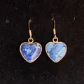 Blue marble heart drop earrings with gold-plated trim and elegant metal hooks - Blue (No. 4)