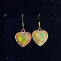 Bohemian heart-shaped imperial stone drop earrings with golden frames on black background - Multicolor Spotted (No. 11)
