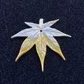 Detailansicht eines blattförmigen Muschelanhängers mit feinen Adern und einer Aufhängeöse - 25x28mm / Gelb