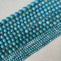 Cuentas redondas de piedra natural de varios tamaños con vetas negras para joyería DIY - Turquesa Azul 4mm