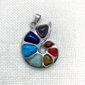 Snail-shaped spiral pendant featuring seven natural gemstones in silver setting - Multicolor Seven Stones Snail Pendant (Style 1) / 29x38mm