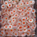 Macro view of white daisy beads with orange centers for DIY jewelry crafting - 10mm / Orange Center (No.4)