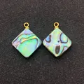 Rhombic natural abalone shell pendant with golden loop for jewelry making - Diagonal Square 8mm