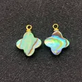Set of two four-leaf clover abalone shell pendants with golden rings and iridescent finish - Four-leaf Flower 10mm