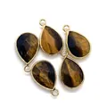 Cinque ciondoli a goccia in occhio di tigre sfaccettato con bordo dorato per collane fai-da-te - 14x23mm / Occhio di tigre