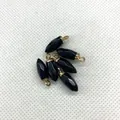 Set of 6 black bullet-shaped natural stone pendants with gold caps for DIY jewelry - Black Agate