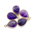 Pendentifs en améthyste facettée en forme de larme avec cadre doré et anneau - 14x23mm / Améthyste (N°1)
