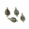 Water drop natural dendritic agate connector pendants with gold plated metal edges - Grass Flower Agate