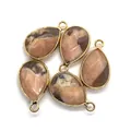 Lot de 5 pendentifs facettés en pierre naturelle rose-brun avec bordure dorée en goutte - 14x23mm / Pierre Brun Rosâtre (11)
