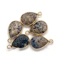 Pendentifs gouttes en pierre naturelle facettée avec bordure dorée pour bijoux - 14x23mm / Pierre Tachetée Grise (14)