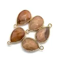 Pendentifs en pierre de soleil facettée en forme de goutte avec bordure dorée pour bijoux - 14x23mm / Pierre Orange Clair (15)