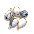 Pendentifs gouttes en howlite blanche avec bordure dorée pour création de bijoux DIY - 14x23mm / Howlite