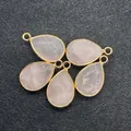 Cinq pendentifs en pierre naturelle rose en forme de goutte avec bordure dorée pour bijoux - 14x23mm / Quartz rose