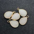 Pendentifs gouttes en quartz blanc facetté avec bords dorés pour la création de bijoux - 14x23mm / Jade Blanc