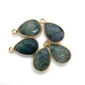 Pendentif en pierre naturelle en forme de goutte avec cadre doré pour bijoux DIY - 14x23mm / Pierre Bleu Gris (20)