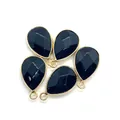 Pendentif en pierre naturelle facettée noire en forme de goutte avec bord doré - 14x23mm / Agate noire