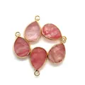 Pendentifs gouttes en rhodochrosite rose facettée avec bords dorés pour bijoux DIY - 14x23mm / Quartz Pastèque