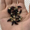 Pendentifs demi-lune en pierre noire naturelle avec bord doré pour création de bijoux - Pendentif Uniquement / Agate noire