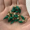 Pendentifs lune en malachite verte avec fermoirs dorés pour la création de bijoux DIY - Pendentif Uniquement / Malachite