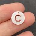 Natural white shell 12mm round hollow letter C charm bead for DIY jewelry making - Letter C