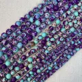Vibrant blue and purple imperial jasper stone round beads for DIY jewelry making - Purple Blue Imperial Jasper