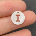 Perle en nacre naturelle lettre I, breloque ronde de 12mm pour création de bijoux DIY - Lettre I