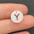 Perle en coquillage naturel avec lettre Y évidée, pendentif rond 12mm pour bijoux DIY - Lettre Y