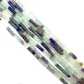 Polished natural fluorite cylinder tube beads in purple and green for jewelry making - 4x13mm / Green Purple Phantom Quartz (16)