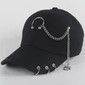 Black cotton baseball cap with punk silver chains, rings, and metal pendant 5 - L / Long Chain / Black