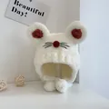 Bonnet d'hiver en peluche blanche pour bébé avec oreilles de souris et liens - 48-50cm / Blanc