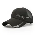 Black breathable mesh baseball cap with side sports text and curved sun visor brim - Adjustable / Mesh Black