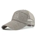 Breathable mesh baseball cap in light brown with embroidered letter M on front - Adjustable / Dark Gray